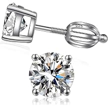 Stud Earrings with Screw Back, 925 Sterling Silver Cubic Zirconia Round Cut/Square Cut Stud Earrings for Women and Men, Long & Thick Post, 4MM-8MM