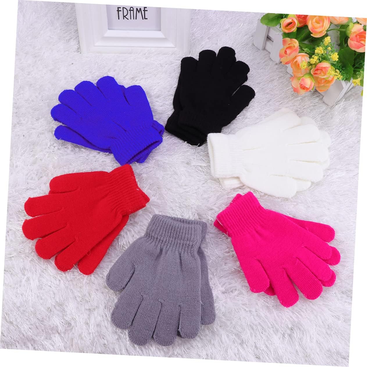 LIFKOME 12pairs Warm Winter Gloves for Boys and Girls Unisex Knitted Full Finger Black Comfortable Handmade