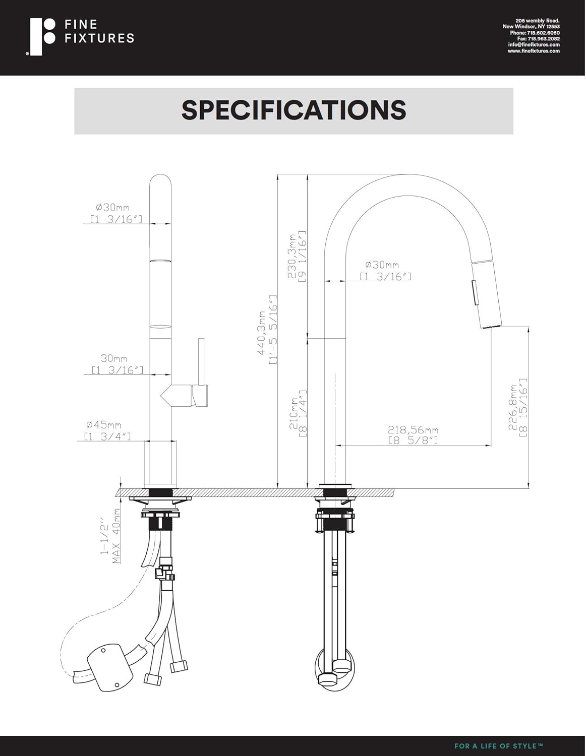 Fine Fixtures Pull Down Single Handle Kitchen Faucet Polished Chrome