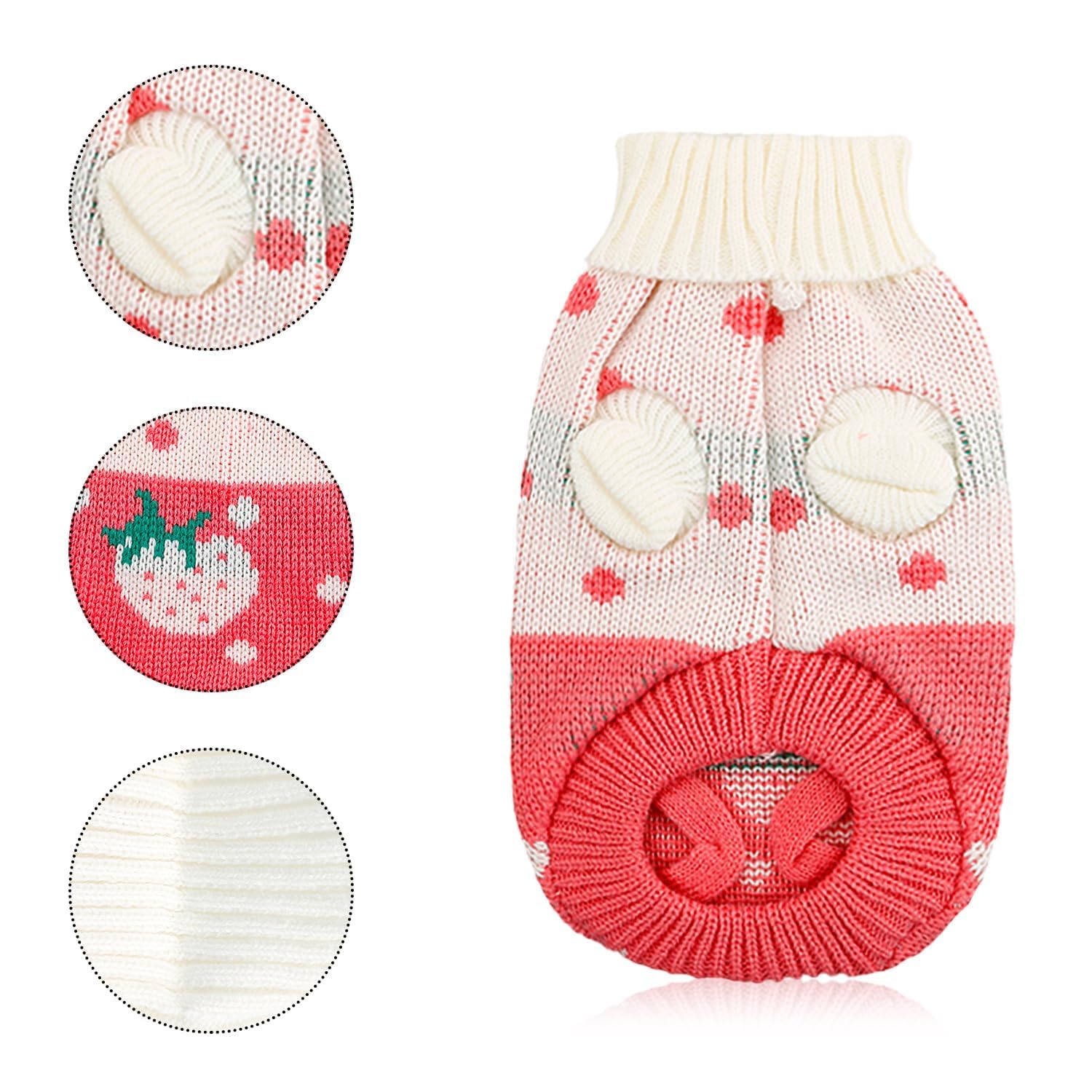 Rumyve Strawberry Cat Sweater - Winter Warm Pet Clothing, Cute Knit Apparel (S) - Image 3