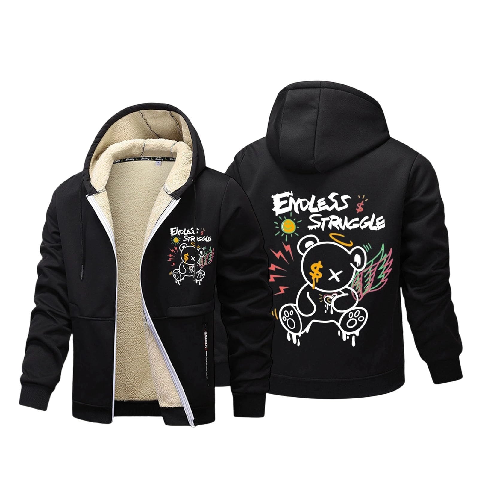 Generisch Daunenjacke Herren Stylischer Fleece-Hoodie mit Buchstabendruck-Design. Bequemes Kapuzen-Sweatshirt für den Alltag. Gemütliche Oberbekleidung perfekt Freizeit-