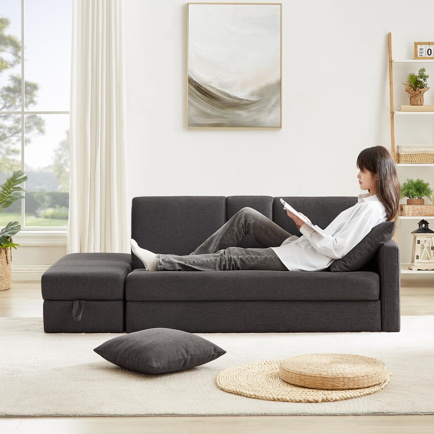 ソファソファーベッドカウチソファ3人掛けオットマン付き多機能ソファクッション2個 ソファソファーベッドカウチソファ3人掛けオットマン付き多機能ソファ