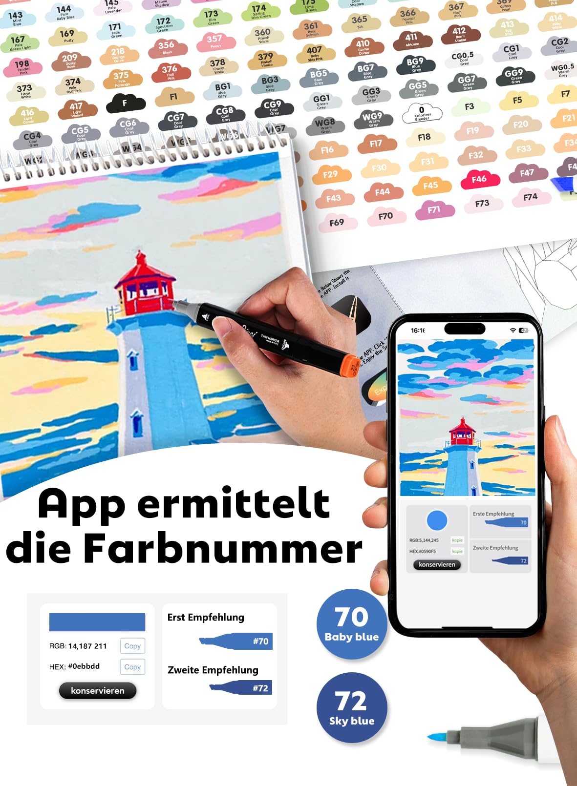 320 Farben Alkohol Marker mit App, Doppelspitze Alkoholmarker | Meißel & Feine Spitze | Farbcode | Mischbar | Schnell trocknend | Alcohol Marker für Design, Malerei, Manga & Illustrationen