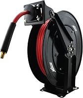 Milton 2760-50D Steel Dual Arm Auto-Retractable Air Hose Reel, 3/8x50ft 300 PSI EPDM Rubber Hose, Black