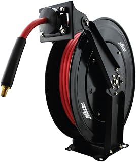 Milton 2760-50D Steel Dual Arm Auto-Retractable Air Hose Reel, 3/8x50ft 300 PSI EPDM Rubber Hose, Black