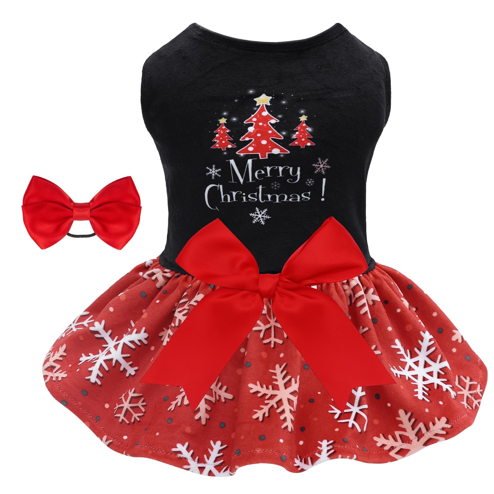 CuteBone Christmas Dog Dresses Velvet Holiday Small Dogs Clothes Onesie Pet Apparel Girl Puppy Skirt with Bow Hair Rope