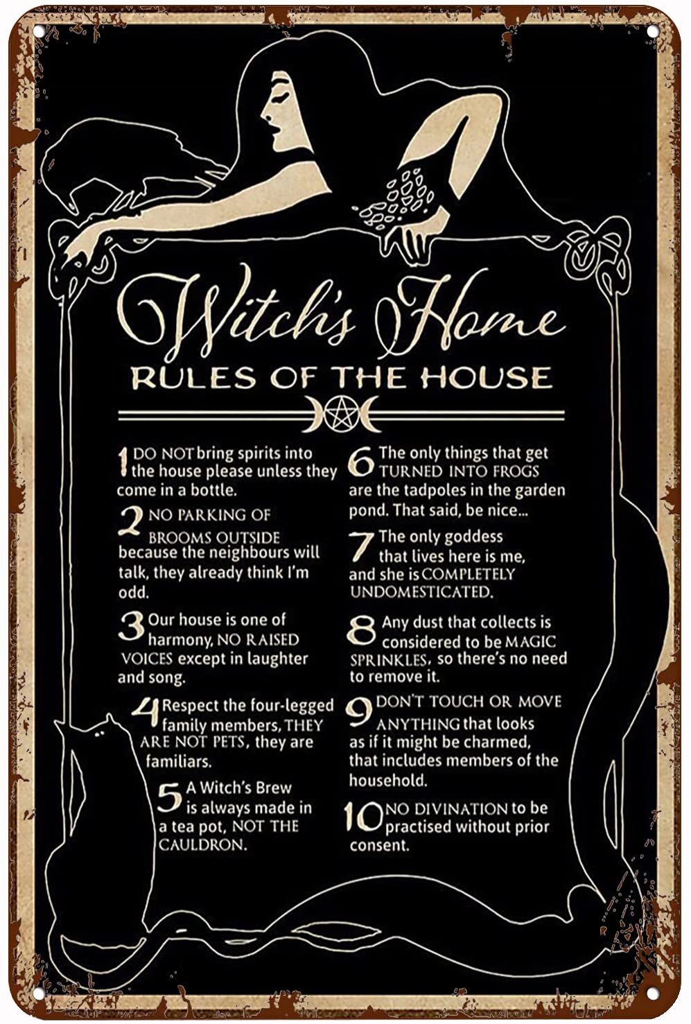peiyeety Vintage Witch's Rul of The House Witch Rul Halloween Halloween Witch Poster Metal Aluminium Tin Sign Wall Decor 8"x12"