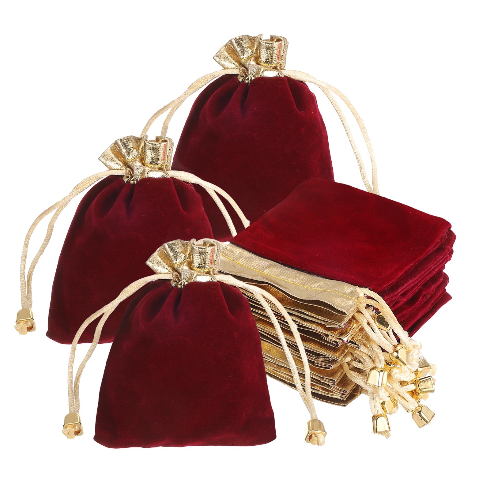 PATIKIL Velvet Drawstring Bags (12cm x 10cm, Dark Red) (25 Pcs), Gold Trim Velvet Drawstring Jewelry Pouches with Bead, Suit For- Jewelry/Wedding/Candy/Birthday/Christmas/Gift