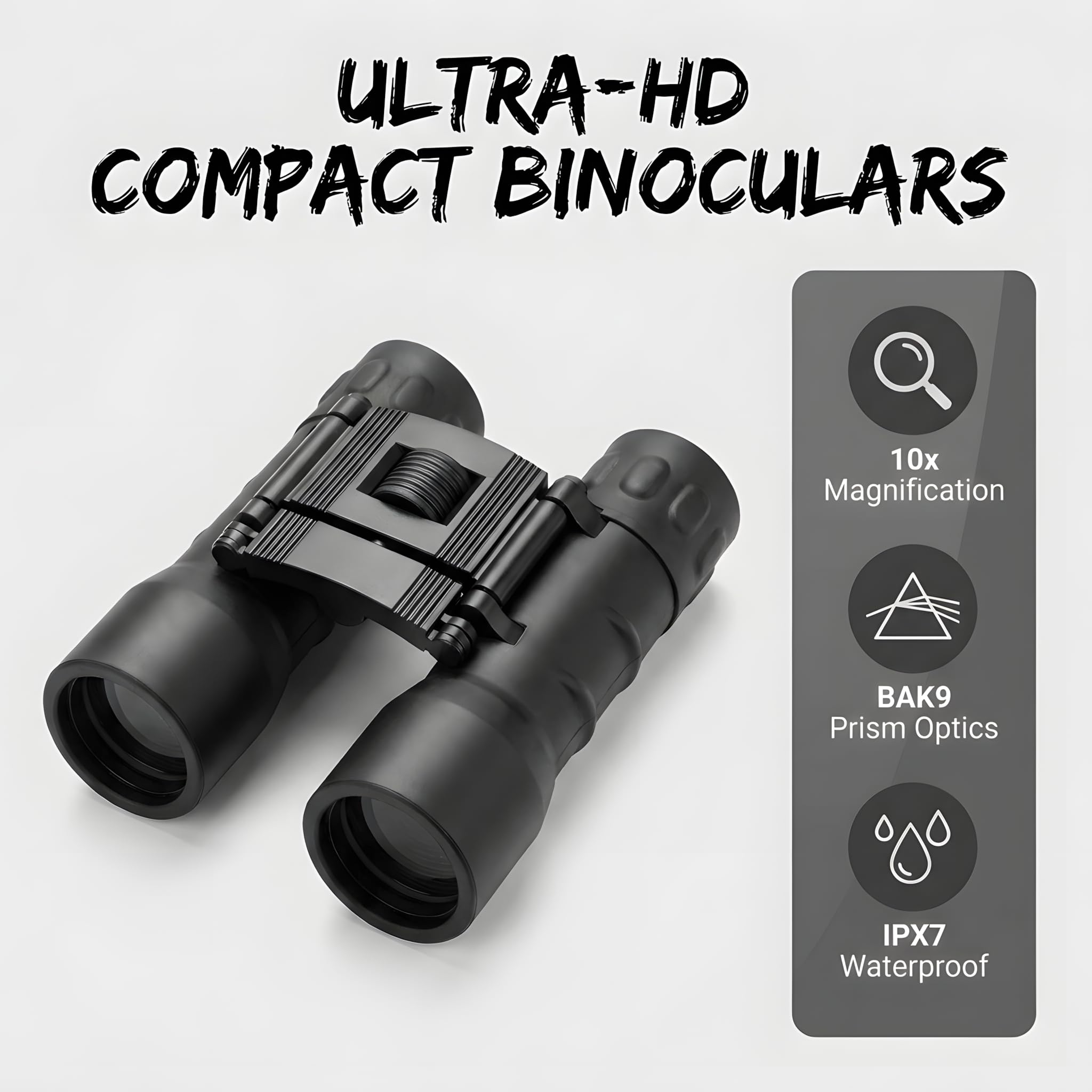 Binocolo compatto impermeabile 10 x 32, antiurto, antiappannamento, ingrandimento 10x, prisma Bak9, lenti multistrato per escursionismo, natura, viaggi e sport