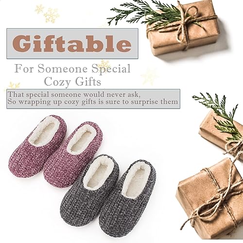 Miniatura 5 de Cozylook Juego de 2 pares de calcetines de suela suave para mujer con pinzas, gruesos y cálidos con forro de sherpa, de punto trenzado