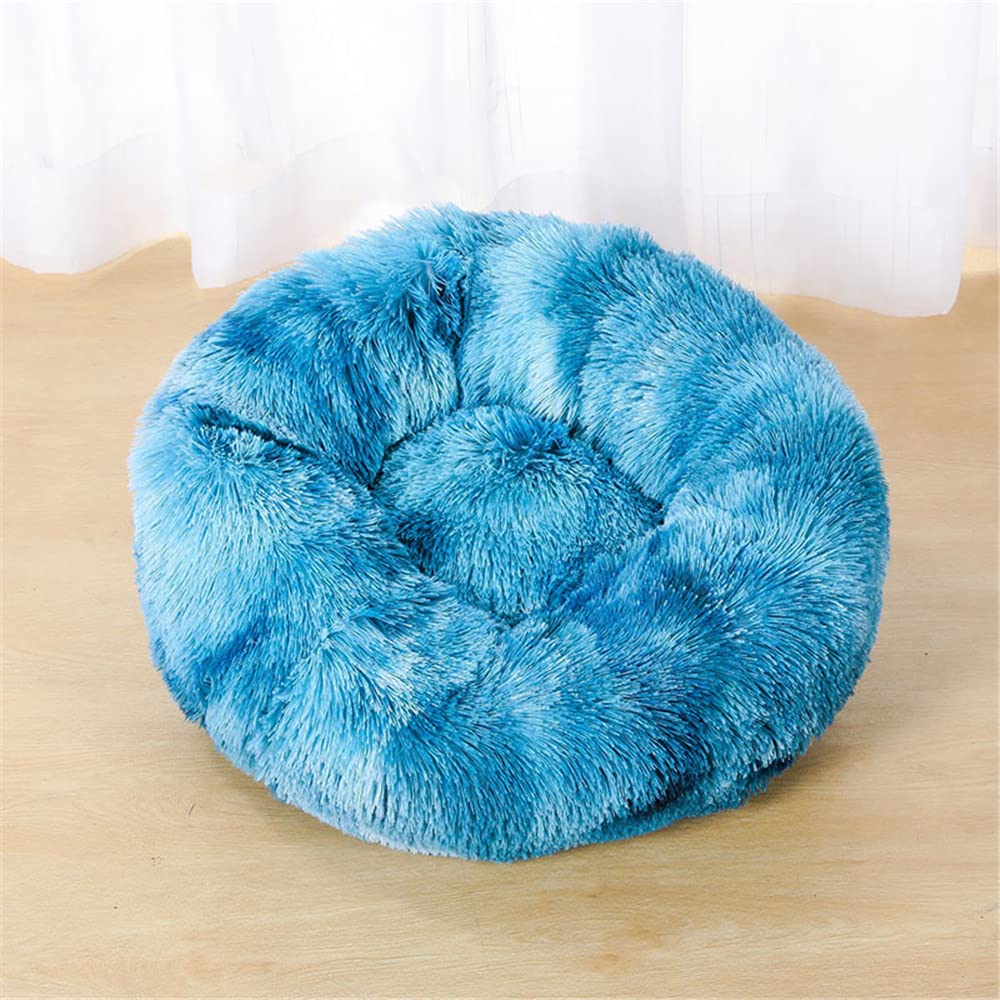 Lukery Dog Cat Donut Bed, Fluffy Plush Puppy Kitten Cuddler Round Bed, Warm and Soft Pet Cosy Anti Anxiety Beds for Small/Medium/Large Dogs (90CM,Blue)