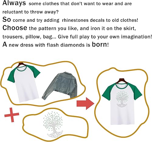 Miniatura 6 de SUPERDANT Tree of Life - Adhesivo termotransferible con diamantes de imitación para planchar, hojas verdes, diamantes de imitación de cristal, para