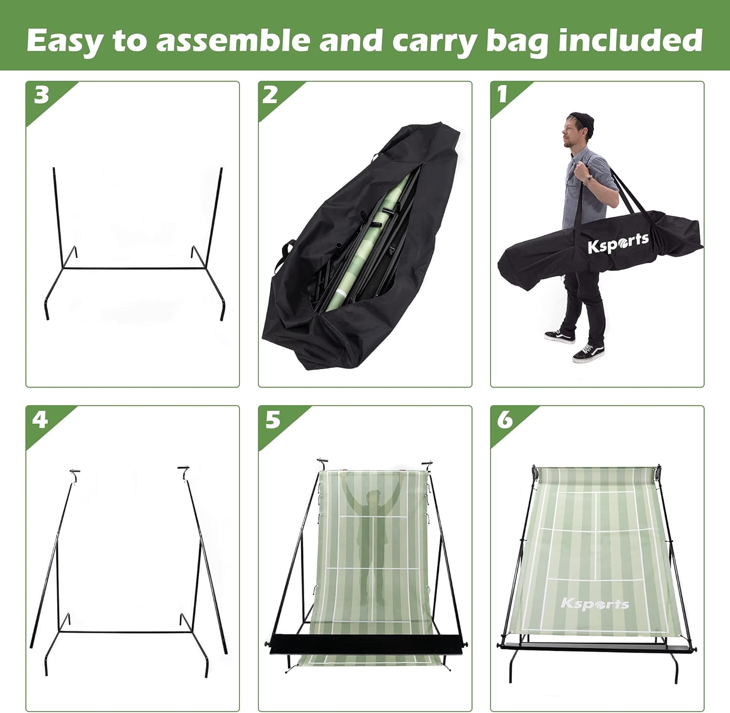 Ksports Tennis Rebounder Net – Multi Racket Sports Trainer for Tennis, Pickleball, Padel, Squash & Racquetball – Quick Assembly, Portable with Carry Bag