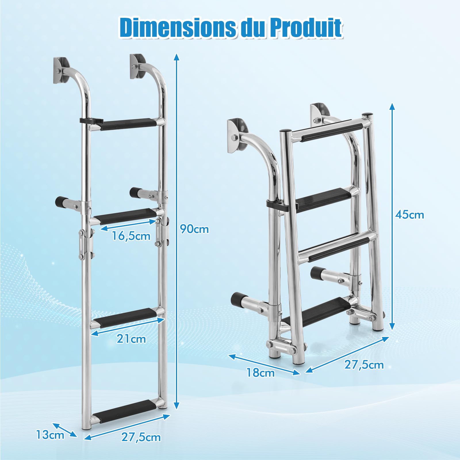 RELAX4LIFE Échelle de Piscine INOX Pliante 4 Marches, Capacité 225 KG pour Piscine Bateau
