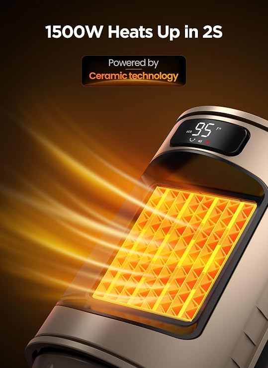 GiveBest Space Heater, Electric Portable Heaters for Indoor Use with Thermostat and Remote, 70Oscillation, Digital Display, 12H Timer, 1500W PTC Ceramic Fast Safety Heat for Office Bedroom Home