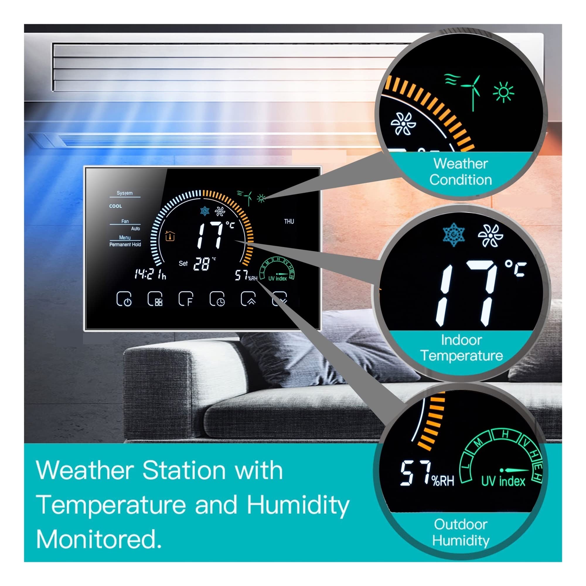 Czujnik termometru, WIFI Smart Device Centralny klimatyza(Nero,2P WIFI)