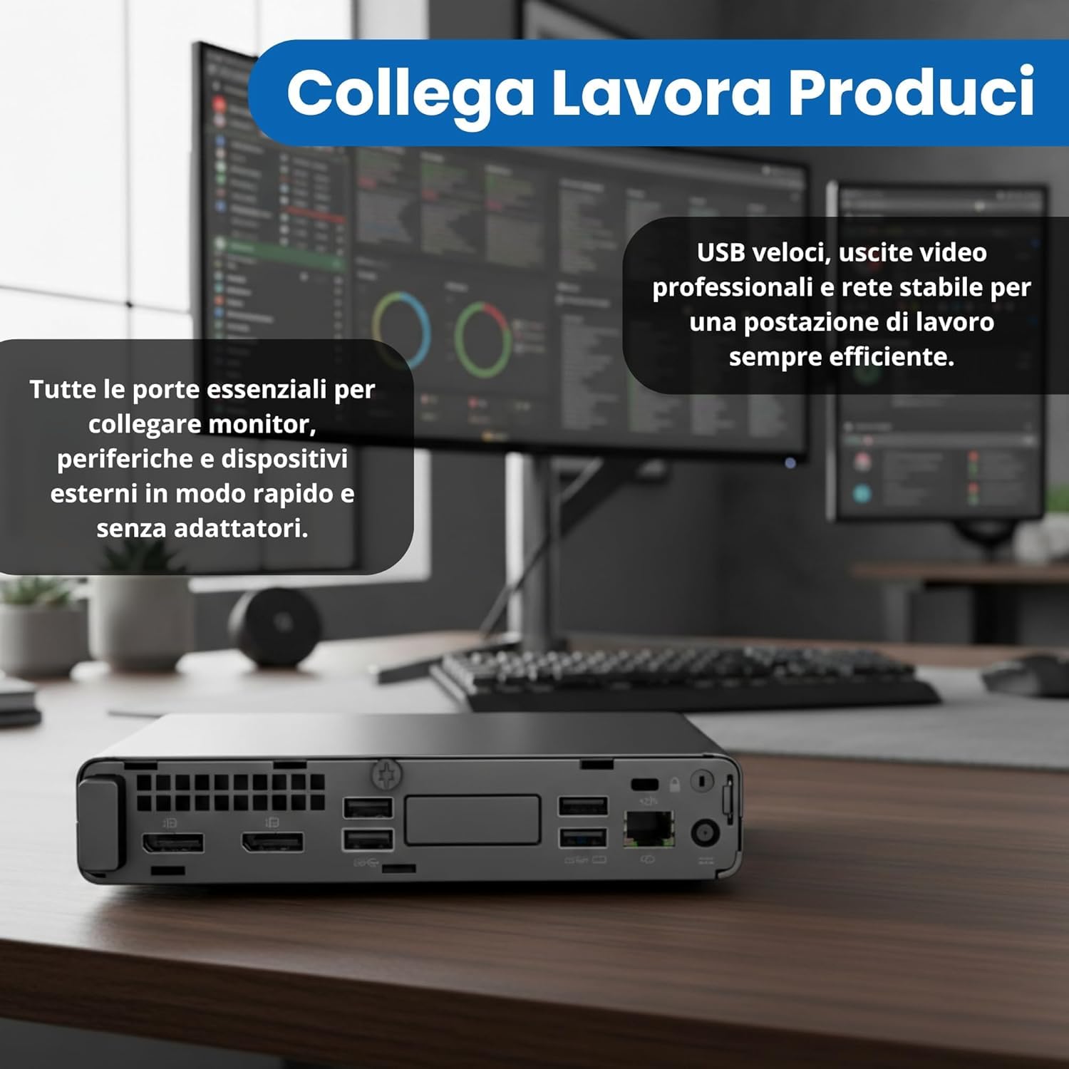 HP Elitedesk Mini PC DM Intel Core i5 6th, 8 Gb Ram, 128 Gb Ssd, Wifi Usb, Win 11 Pro + Libre Office (Ricondizionato)