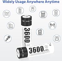 Vista 8 de Batería recargable AA de 1,5 V, batería AA recargable de iones de litio con 3600 mWh y 1200 ciclo largo, paquete de 8 baterías AA de iones de litio