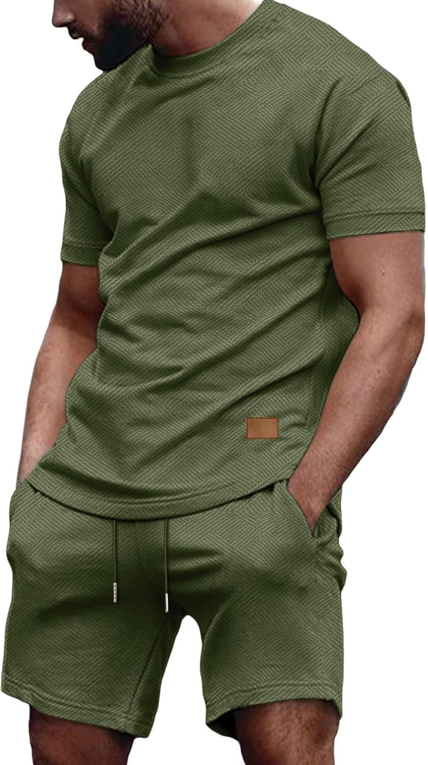 Vssjavun Men's Track Suits 2 Piece Outfits Casual Short Sleeve Shirt and Shorts Set Sweatsuit Summer Tracksuit