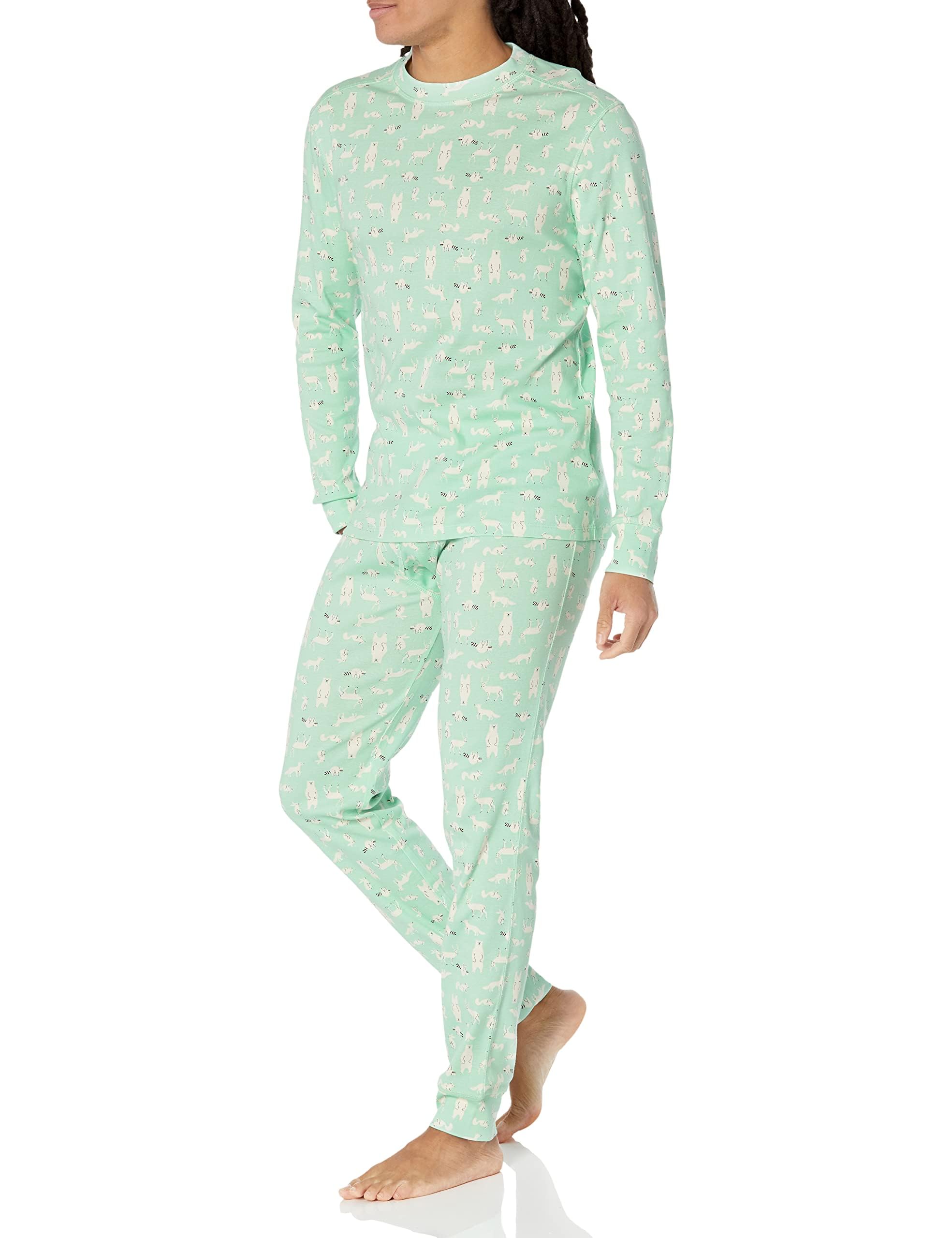 Amazon Essentials Men's Knit Pajama Set, Mint Green Forest Animals, XX-Large