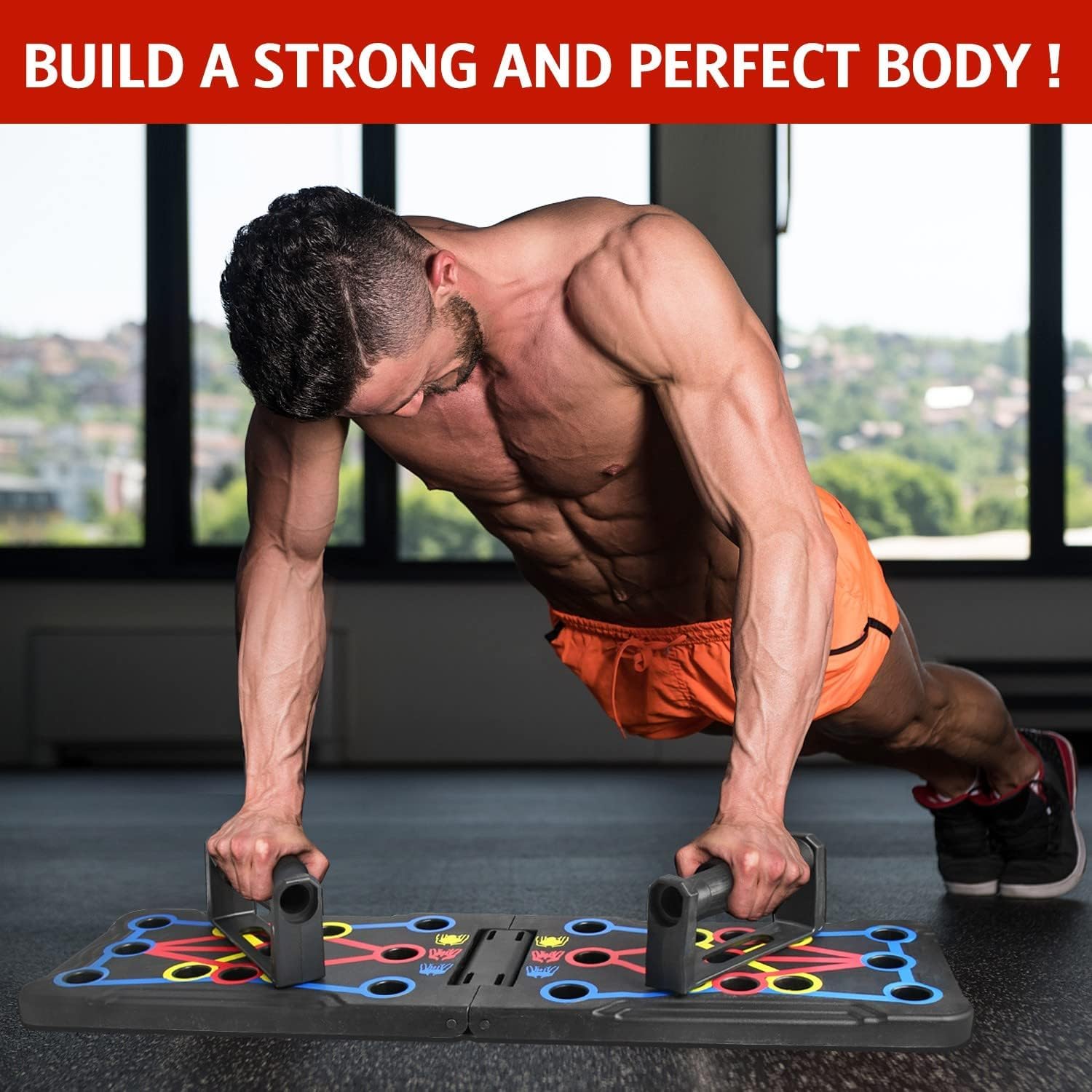 Push Up Board con Manico, Multifunzionale Sistema Pieghevole Tavola Rack per Flessioni, Portatile di Allenamento Casa Attrezzature Palestra per Allenamento Muscolare e Della Forza