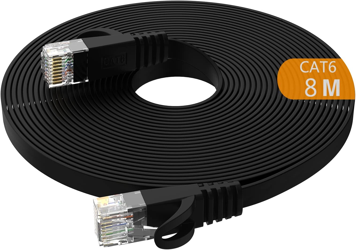 Cat6 Ethernet Cable 25 ft Black - Flat Internet Cord with Gold-Plated RJ45 Connectors Fast Speeds 1.0 Gbps Ethernet Cord - Solid Internet Network Cable with Clips for PS4,Switch Boxes,Modem,Router