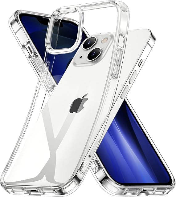 Amazon Brand - Eono Transparent Case for iPhone 13, Anti Yellow&Shockproof Silicone Crystal Clear Case Hard PC with Soft TPU Protective Phone Cases - Thin Slim Fit Cover 6.1-inch