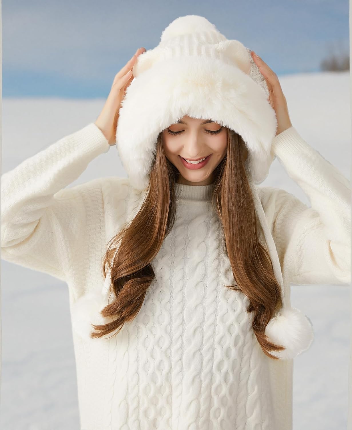 HUAMULAN Women Winter Sherpa Beanie Hats Knit Ear Flaps Peruvian Cover Ears Fleece Lined Ski Snow Hat Travel - Image 6