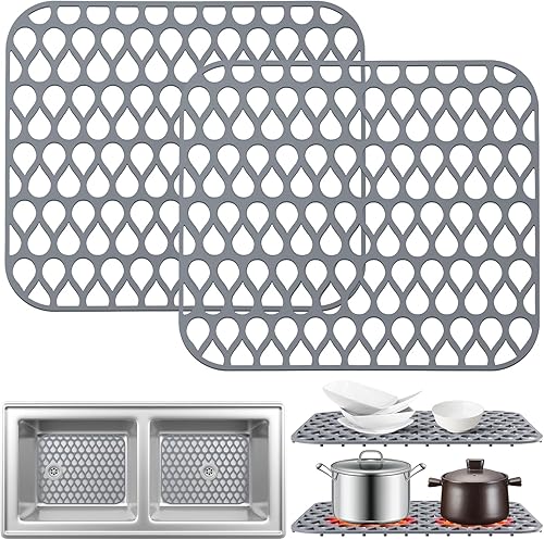 Alfombrillas de silicona para fregadero de cocina, alfombrilla protectora para fregadero de cocina con orificio de drenaje de bricolaje, 2