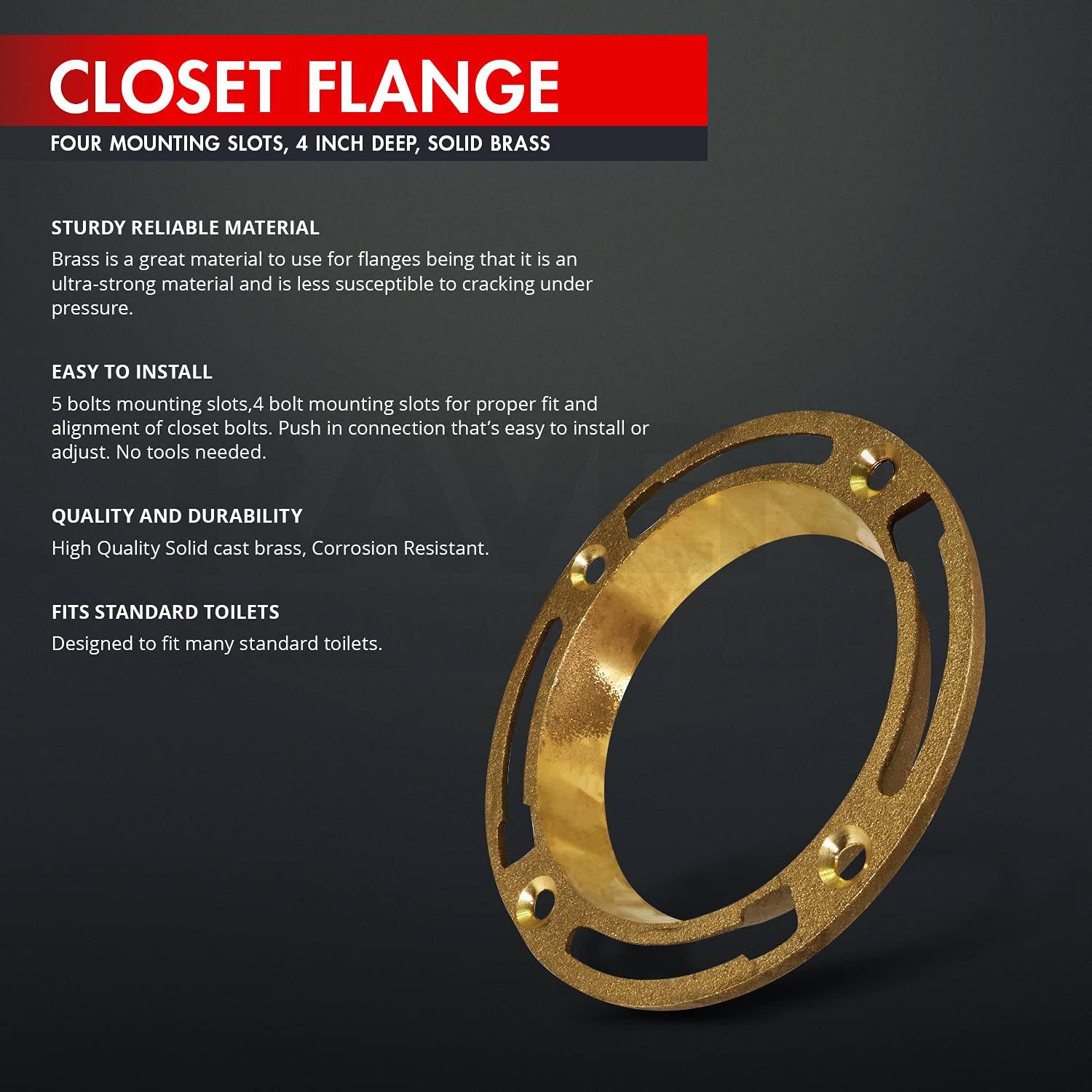 Raven CSUGE622 Closet Flange with Four Mounting Slots, 4 Inch Deep