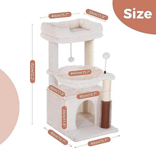 Miniatura 6 de Árbol para gatos pequeños de 32 pulgadas para gatos grandes, torre para gatos adultos con poste rascador, hamaca grande de 15.7 pulgadas y auto
