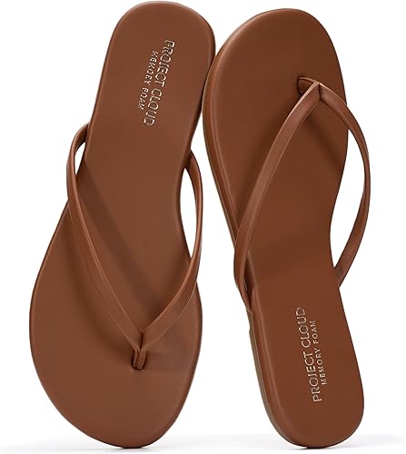 Vista 11 de Project Cloud - Sandalias para mujer planas de espuma viscoelástica, ligeras de cuero vegano, sandalias esenciales de verano para la playa Canela