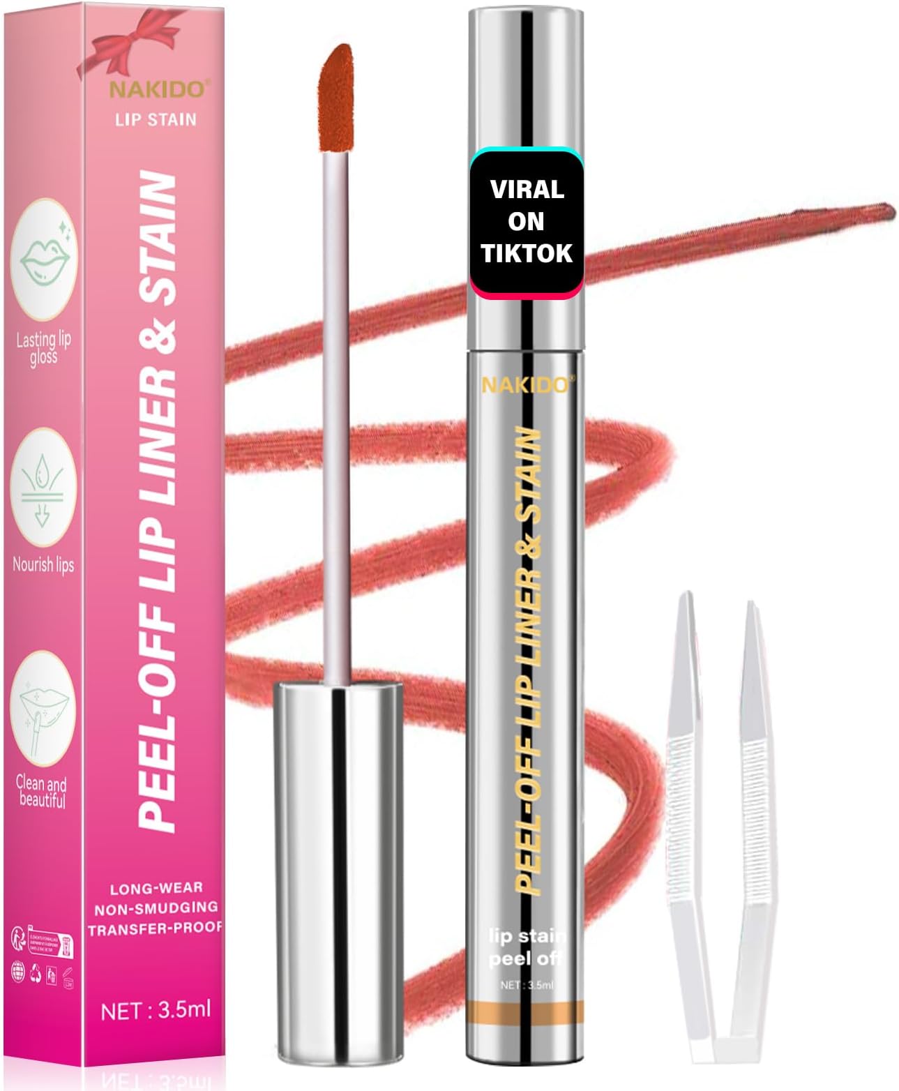 Lip Stain - Lip Stain Peel Off | Waterproof, Transfer-Resistant, Smudge-Proof | Precise Application, One-Peel Finish | Long Lasting Lip Liner Stain for All-Day Color Hold（Coral Pink）