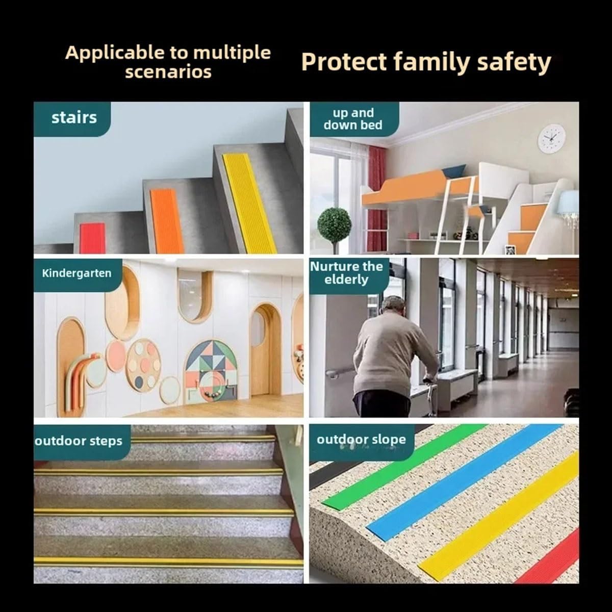 Cinta de agarre antideslizante, tira antideslizante de goma, tira antideslizante plana, peldaños de tracción antideslizantes autoadhesivos, tira protectora de borde de escalera adhesiva, cinta antides