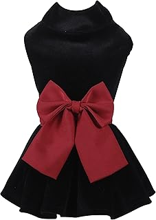 Pet Dresses for Small Dogs Cats Girl, Cute Princess Bowknot Dress Puppy Shirt All Weather Skirt Clothes Cat Apparel for Birthday Wedding Party Holiday (Medium, Velvet Black)