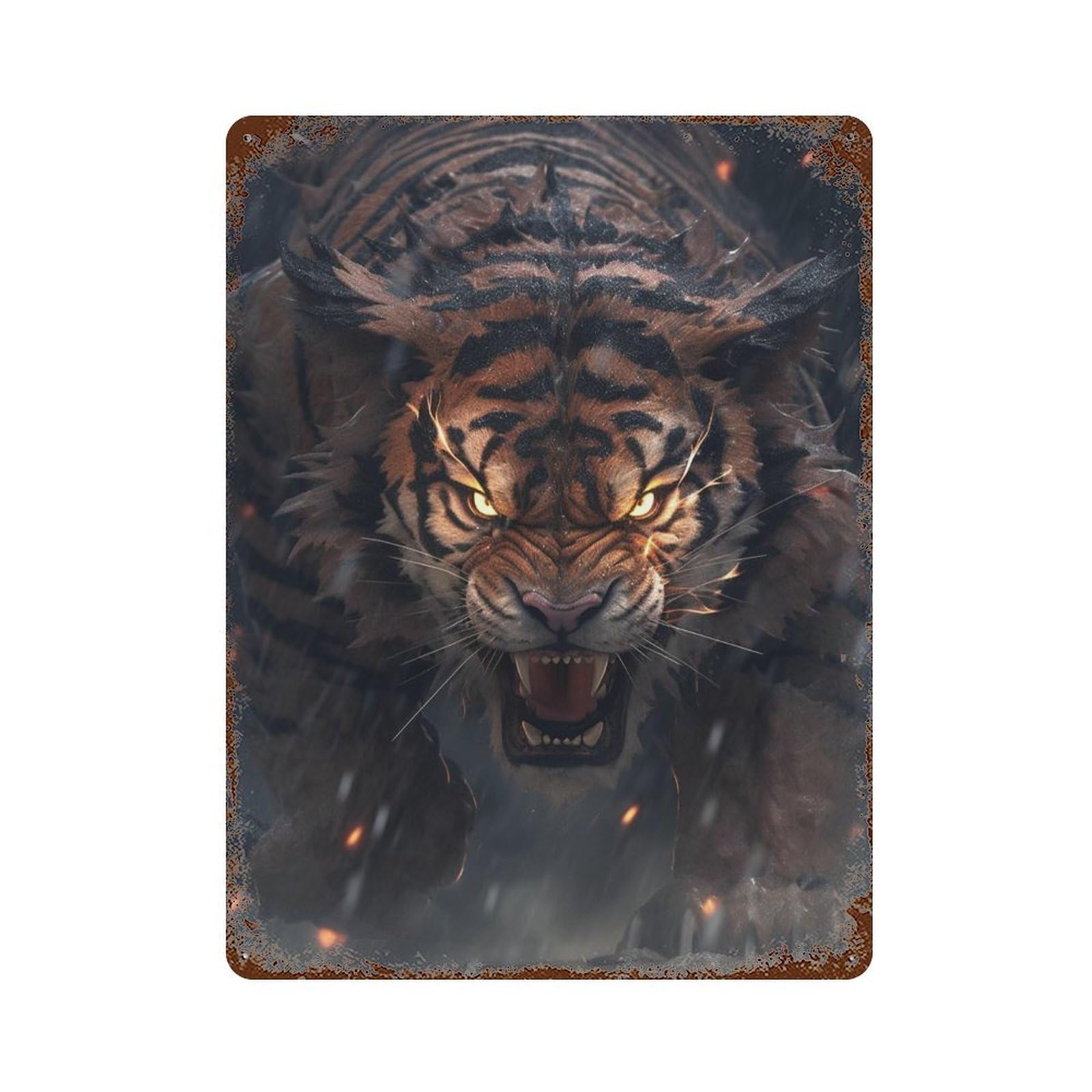 Wild Tiger Roar Rust Effect Tin Sign 15.7"x11.8", Retro Wall Decor for Pub, Kitchen And Man Cave Decor