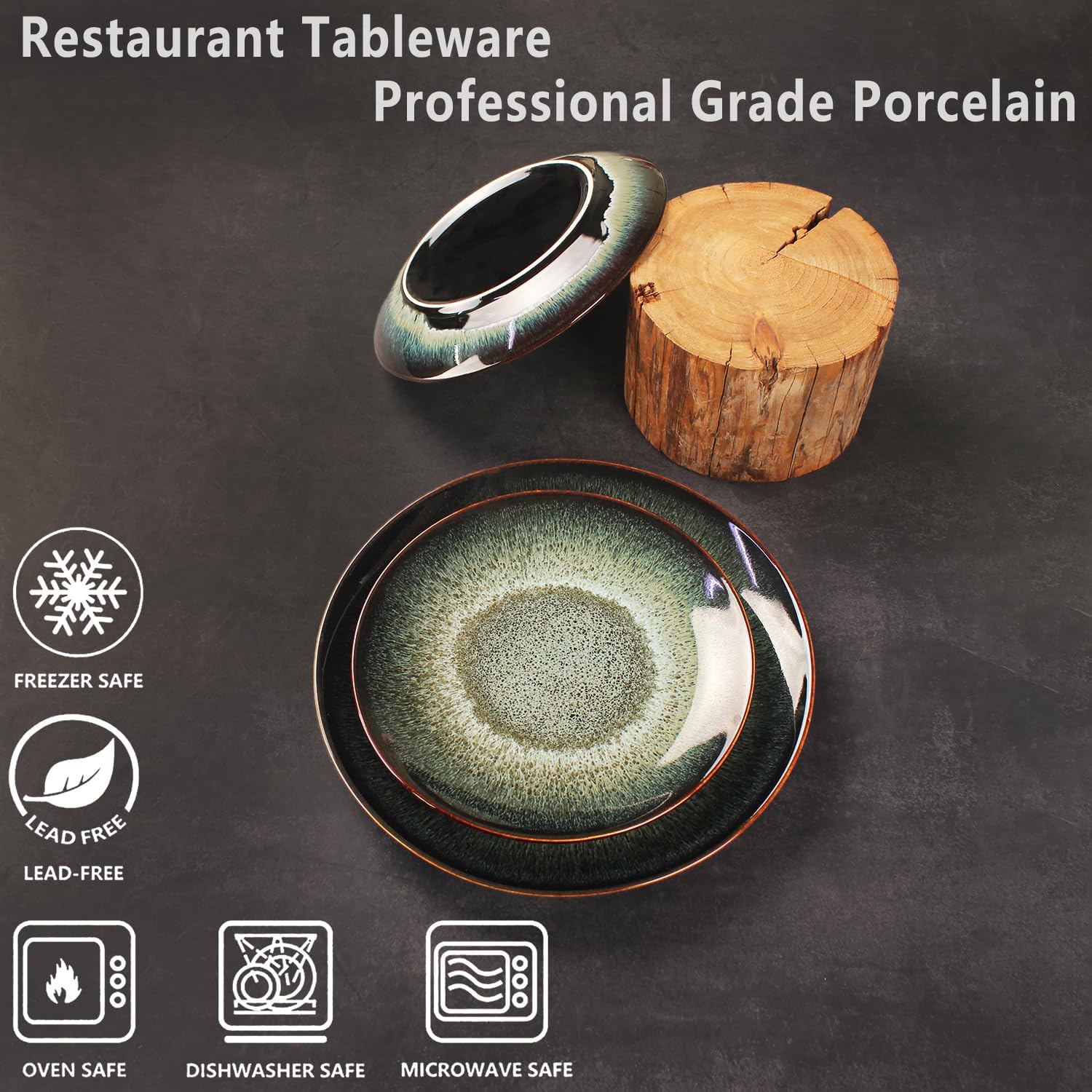 Ceramic Dinner Plates lunch plate Set of 4, for buffet, Steak, Bread, Risotto, Pasta, Salad- Microwave and Dishwasher Safe, Scratch Resistant durable, 10 IN Black - Image 4