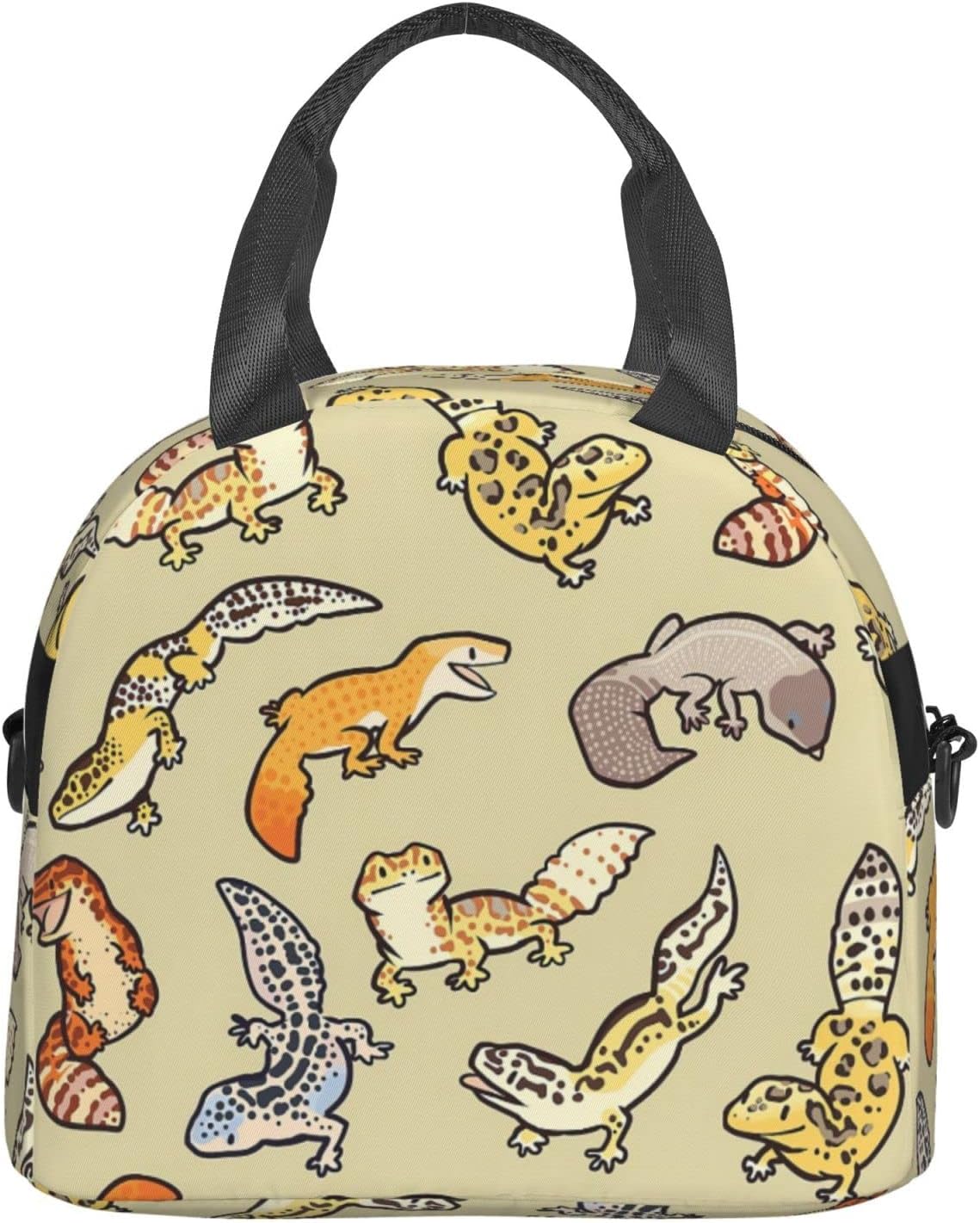 Bagea-Ka Cartoon Cute Leopard Gecko Pattern Lunch Bag for Women Men Insulated Reusable Lunch Box Cooler Tote Bag with Removable Shoulder Strap for Office Work School Picnic Beach