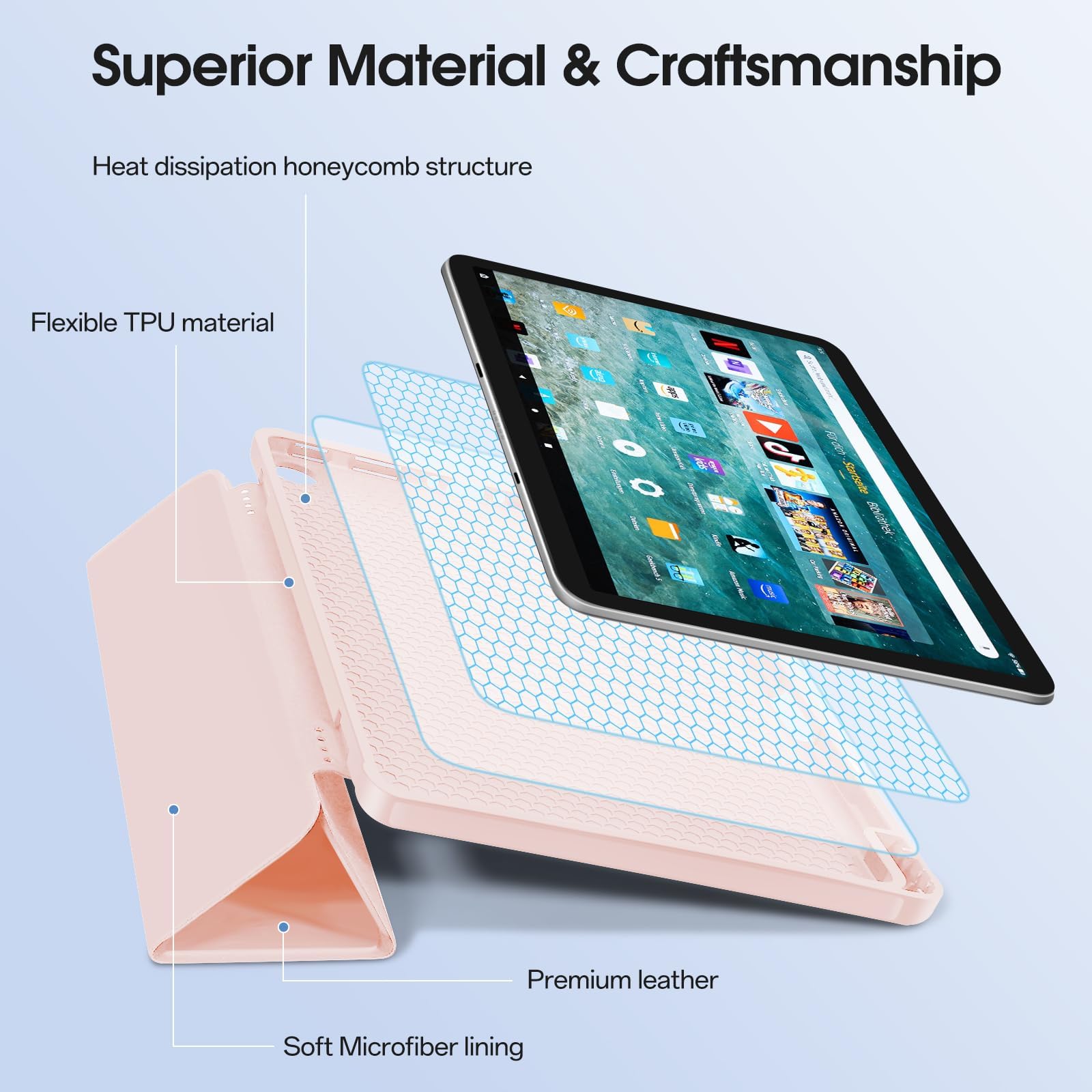 Funda delgada para tablet Amazon Fire Max 11 (13ª generación, versión 2023) de 11 pulgadas, carcasa ligera triple con soporte para bolígrafo, funda de TPU para tablet Kindle Fire 11 con encendido y