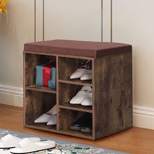 MFSTUDIO Banco de almacenamiento de zapatos, banco pequeño de entrada para zapatos con cojín de asiento y estantes ajustables, organizador