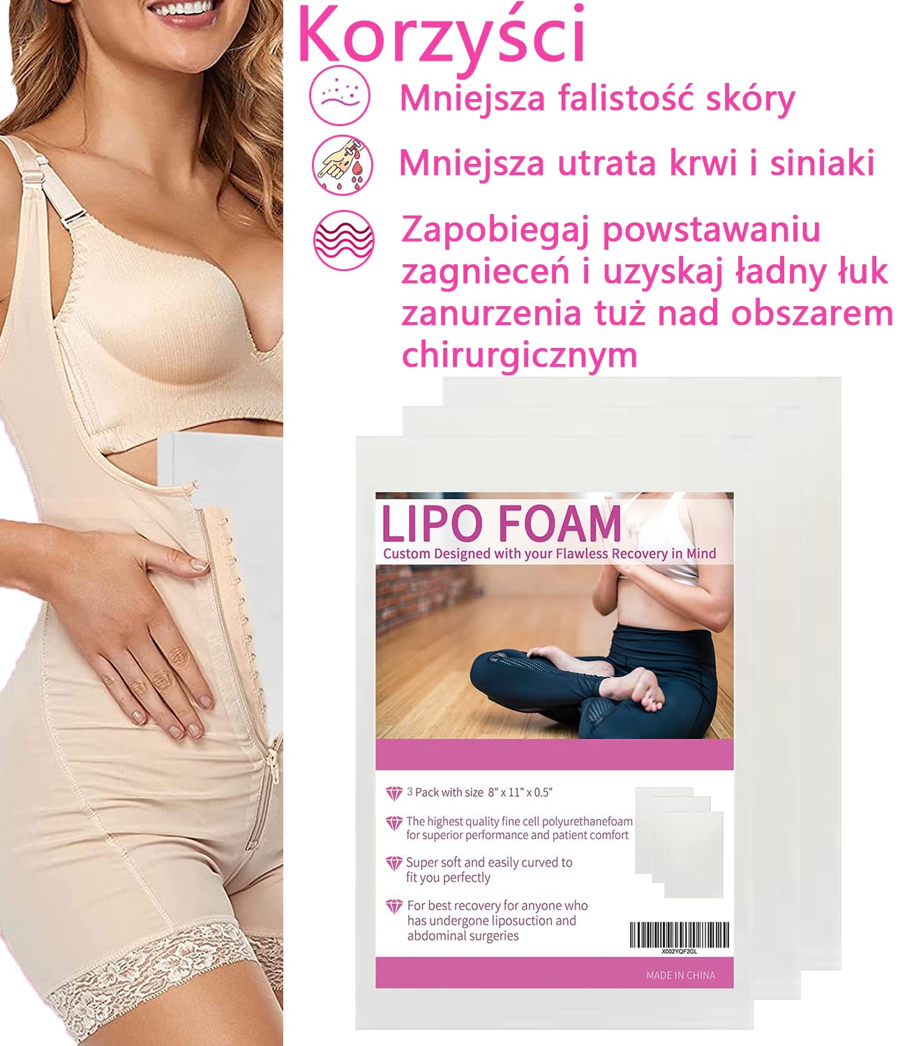 3 Opakowanie Lipo płyta piankowa pooperacyjna płyta Ab pianka Lipo Płyta piankowa do operacji liposukcji 20 * 28 * 1,3cm Pomoc w przypadku pooperacyjnej liposukcji, abdominoplastyki