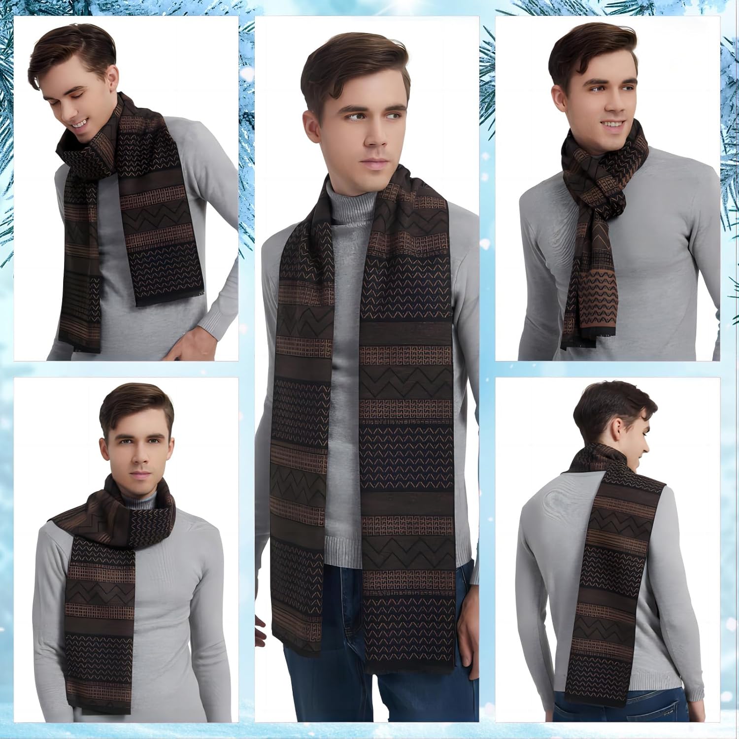 EINSKEY Men's Winter Scarf, 2-Pack Warm Cashmere Feel Striped Color Check Tartan Plaid Tassel Soft Long Fashion Neck Scarves - Image 4