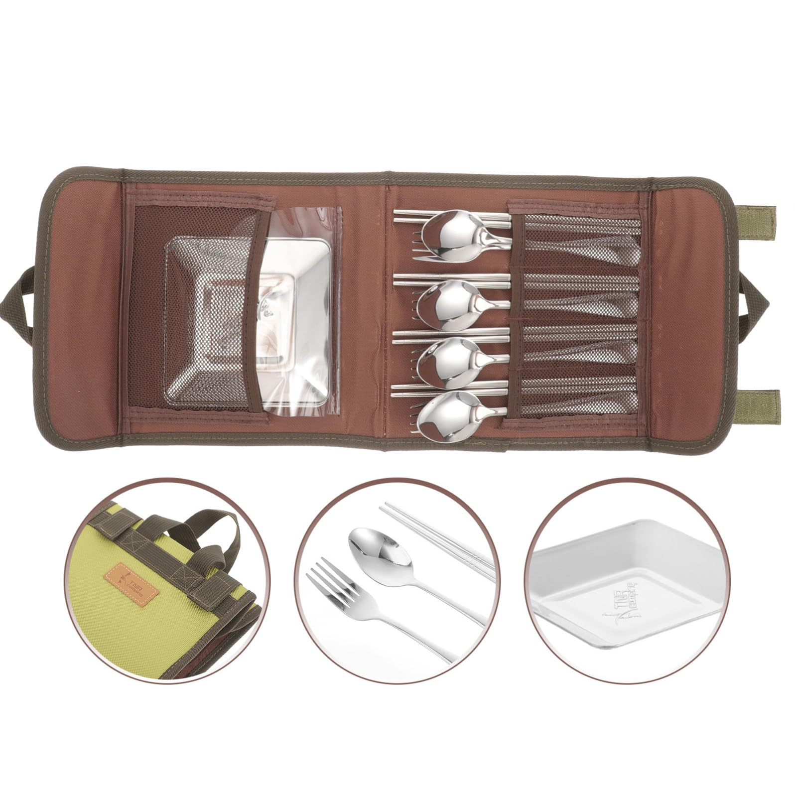 Edelstahl Campingbesteckset für Reisen und Camping, Tragbar, Leicht,