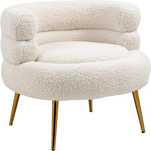 ZOBIDO Sillas de pelo de cordero modernas, cómodas sillas tapizadas para dormitorio, sillón, sillas de comedor con patas de metal dorado, silla de