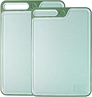 Vista 10 de Tablas de cortar para cocina, juego de 2 tablas de cortar grandes, tabla de cortar antideslizante con ranura para caspa y jugo, tablas de cortar