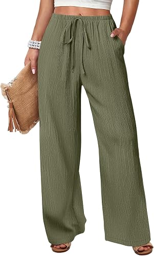 Pantalones De Lino para Mujer Linen Pants Women Wide Leg Boho Flowy Palazzo Pant