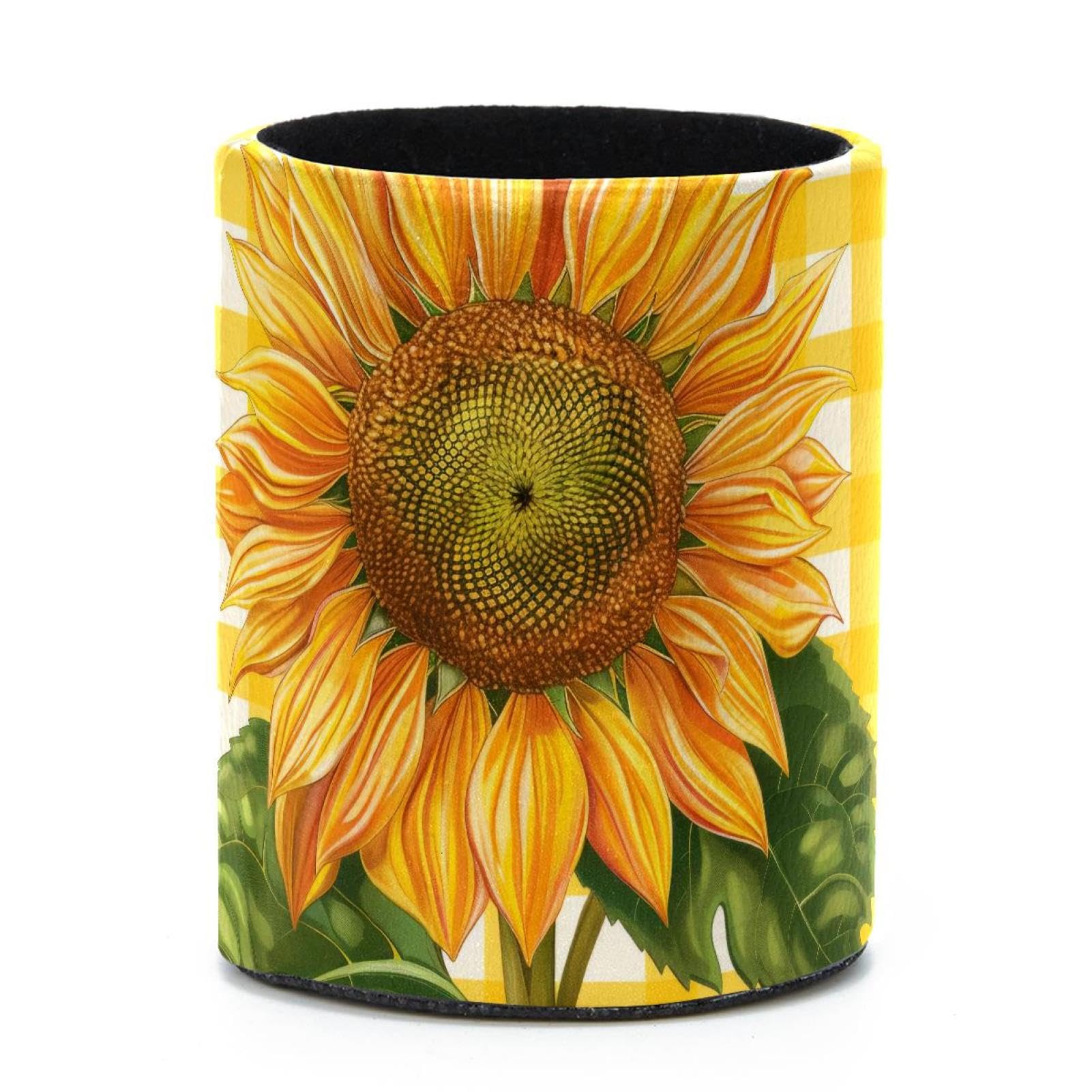 VAPOKF Round Pencil Holders for Desk, Sunflower Pen Holders Pen Pot Makeup Brushes Storage Desktop Stationery Supplies Organiser for Home Office