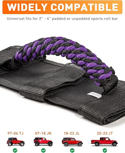 Miniatura 5 de Savadicar 2 asas de agarre de barra antivuelco, mango de agarre de tejido circular compatible con Jeep Wrangler CJ YJ TJ JK JKU JL JLU y Gladiator