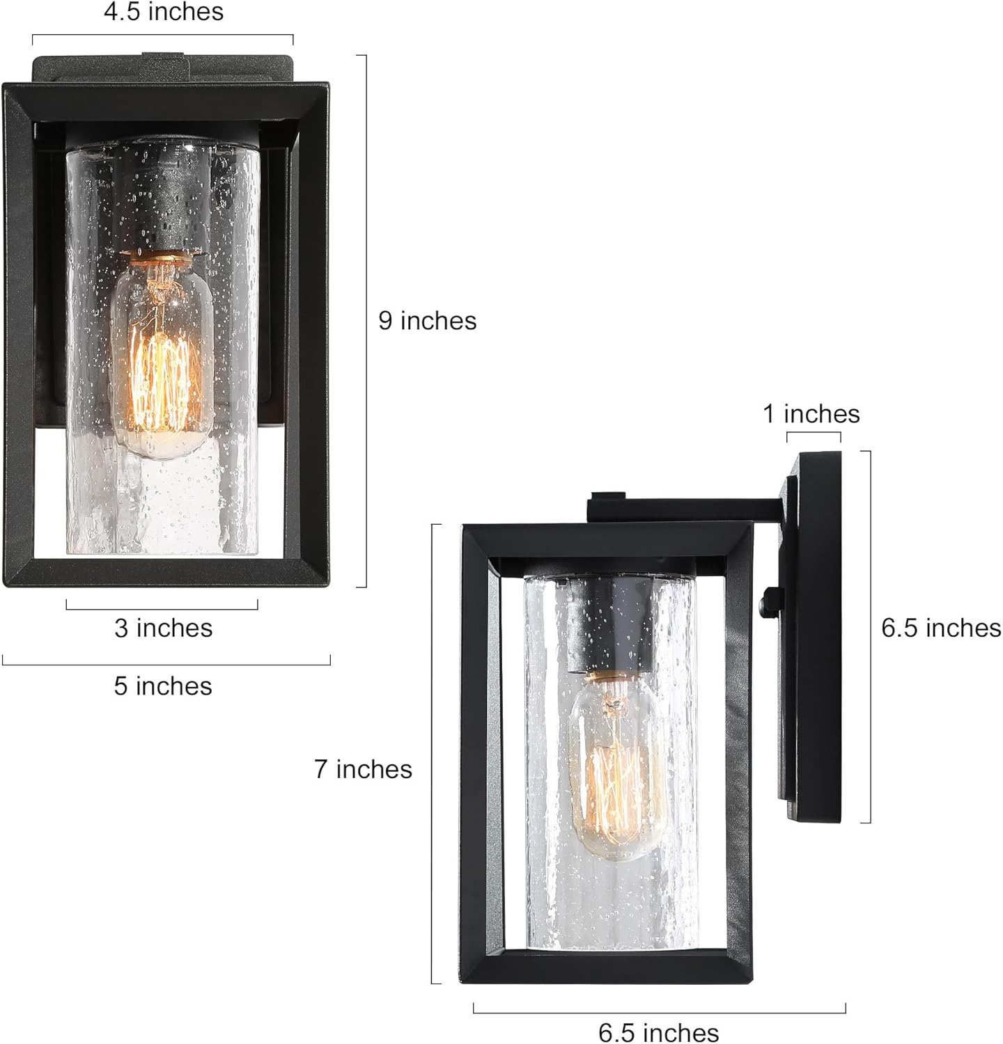 Uolfin Black Outdoor Wall Lights, Modern Farmhouse Outdoor Light Fixtures for Patio, Square Exterior Wall Mounted Lantern with Seeded Glass Sand Grain Finish
