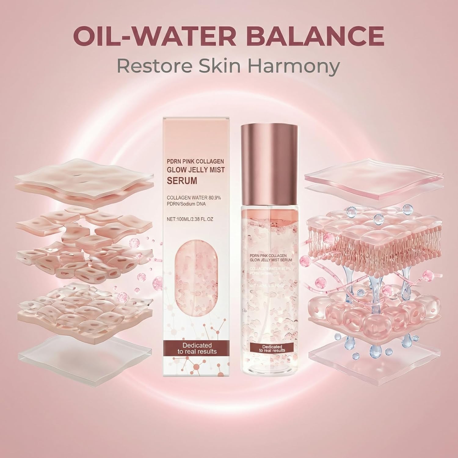 PDRN Pink Collagen Glow Jelly Mist Serum, Hydrating Facial Spray with Collagen Water, Lightweight Moisturizing Face Mist for Radiance & Skin Comfort, Daily Skincare Spray 100ml (4pcs)